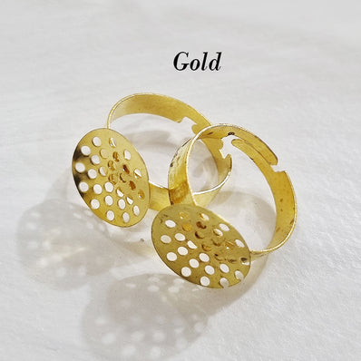 5 PIECES LOTS Golden PLATED RING BLANKS ADJUSTABLE (FREE SIZE) 10MM FLAT PAD HANDMADE FINGER RINGS FINDINGS DIY SUPPLIES PAD FOR JEWELRY MAKING