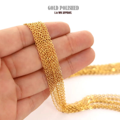 1.6 mm Sitara Chain Gold Polished Iron Alloy Cable Chain – Approx. 1 Meter for Jewelry Making & DIY Crafts