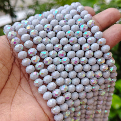 8x6mm Light Gray AB Faceted Glass Rondelle Beads – 60-62 Beads Per Strand | Sold Per String | Jewelry Making Supplies