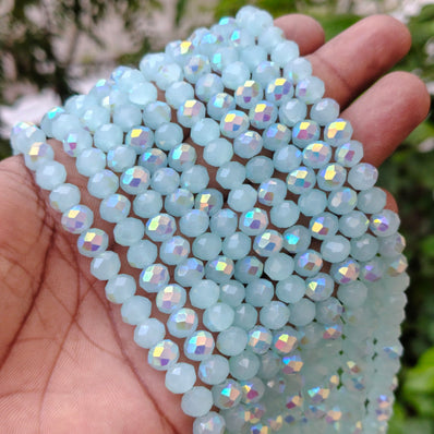 8x6 mm Baby Blue AB Crystal Glass Rondelle Beads – Faceted Spacer Beads | 60-62 Beads Per Line for Jewelry Making