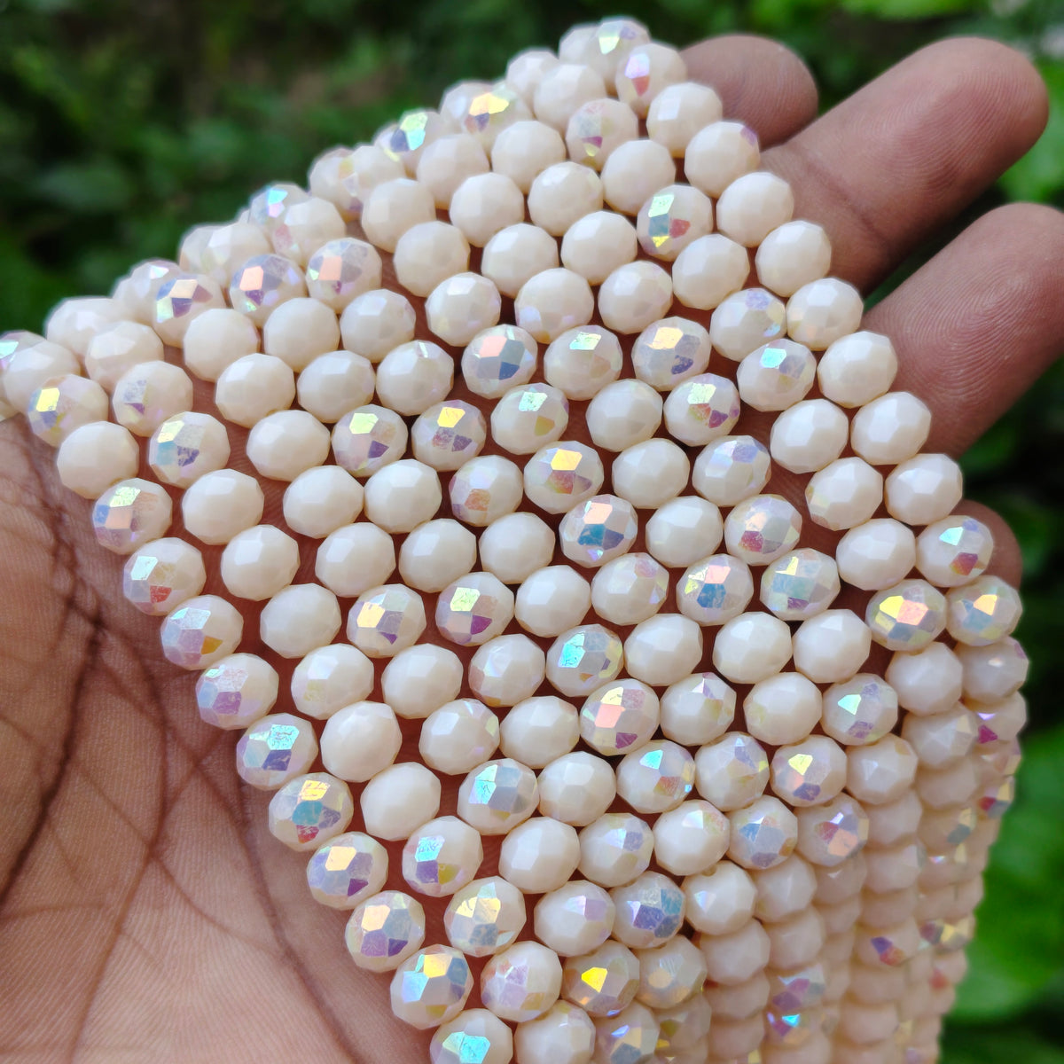 8×6 mm Cream Ivory AB Crystal Glass Faceted Rondelle Beads | 60–62 Beads Per Line