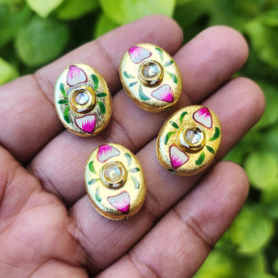 2 PIECES PACK' 20x15 MM APPROX HANPAINTED DESIGNER BRUSHED BEADS GOLD POLISHED