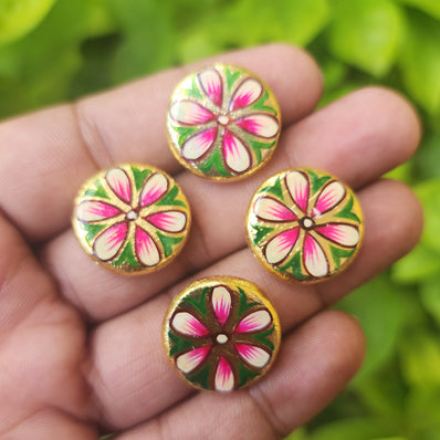 2 PIECES PACK' 20 MM APPROX HANPAINTED DESIGNER BRUSHED BEADS GOLD POLISHED