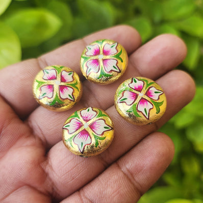 2 PIECES PACK' 18 MM APPROX HANPAINTED DESIGNER BRUSHED BEADS GOLD POLISHED