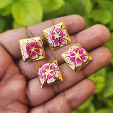 2 PIECES PACK' 15 MM APPROX HANPAINTED DESIGNER BRUSHED BEADS GOLD POLISHED