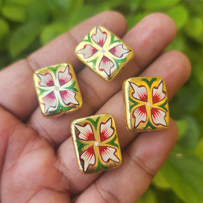 2 PIECES PACK' 20x15 MM APPROX HANPAINTED DESIGNER BRUSHED BEADS GOLD POLISHED