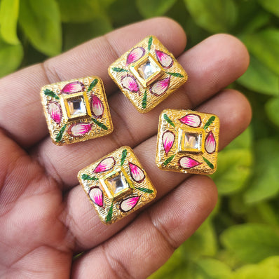 2 PIECES PACK' 18 MM APPROX HANPAINTED DESIGNER BRUSHED BEADS GOLD POLISHED