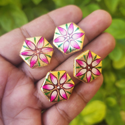 2 PIECES PACK' 20 MM APPROX HANPAINTED DESIGNER BRUSHED BEADS GOLD POLISHED