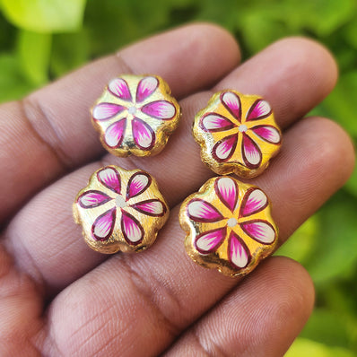 2 PIECES PACK' 15 MM APPROX HANPAINTED DESIGNER BRUSHED BEADS GOLD POLISHED