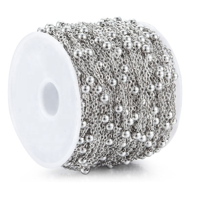 3-3.5 mm Ball Chain with 2 mm Iron Alloy Cable Chain – Nickel/Rhodium Silver Finish – Approx. 1 Meter for Jewelry Making