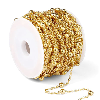 3-3.5 mm Ball Chain with 2 mm Iron Alloy Cable Chain – Gold Polished Finish – Approx. 1 Meter for Jewelry Making