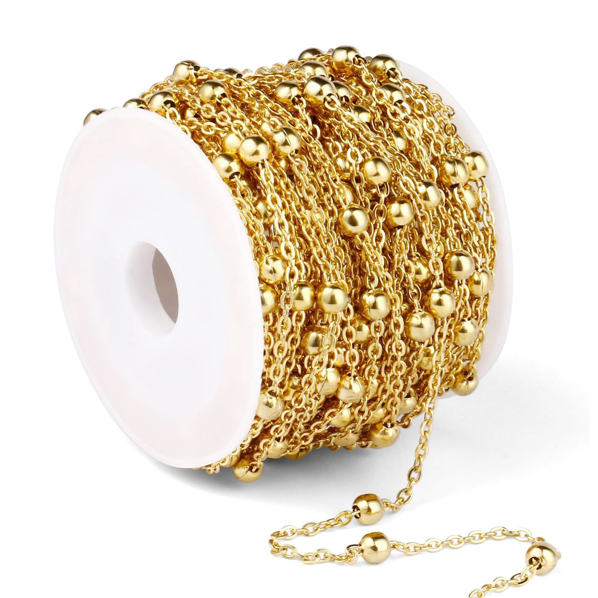 3-3.5 mm Ball Chain with 2 mm Iron Alloy Cable Chain – Gold Polished Finish – Approx. 1 Meter for Jewelry Making