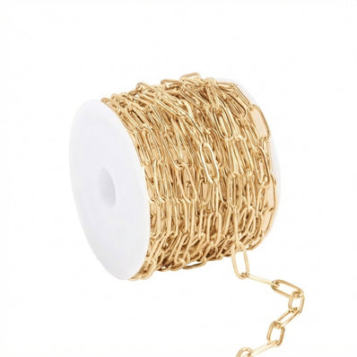 12x5 mm Paper Clip Cable Chain Gold – Tarnish Resistant Iron Alloy Chain – Approx. 1 Meter for Jewelry Making