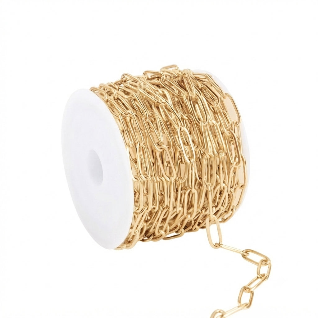12x5 mm Paper Clip Cable Chain Gold – Tarnish Resistant Iron Alloy Chain – Approx. 1 Meter for Jewelry Making