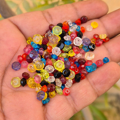 20 GRAMS PACK' 3-6 MM ASSORTED UNCUT MIX ROUNDEL CRYSTAL GLASS BEADS