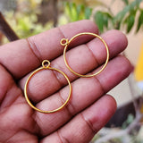 2 PAIR PACK' GOLD POLISHED' 30 MM APPROX' AUTHENTIC HANDMADE BRASS HOOP USED DIY JEWELLERY MAKING