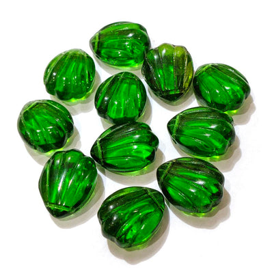 Green Carved Melon Glass Side Hole Beads 20x15mm (4 Pieces Pack)