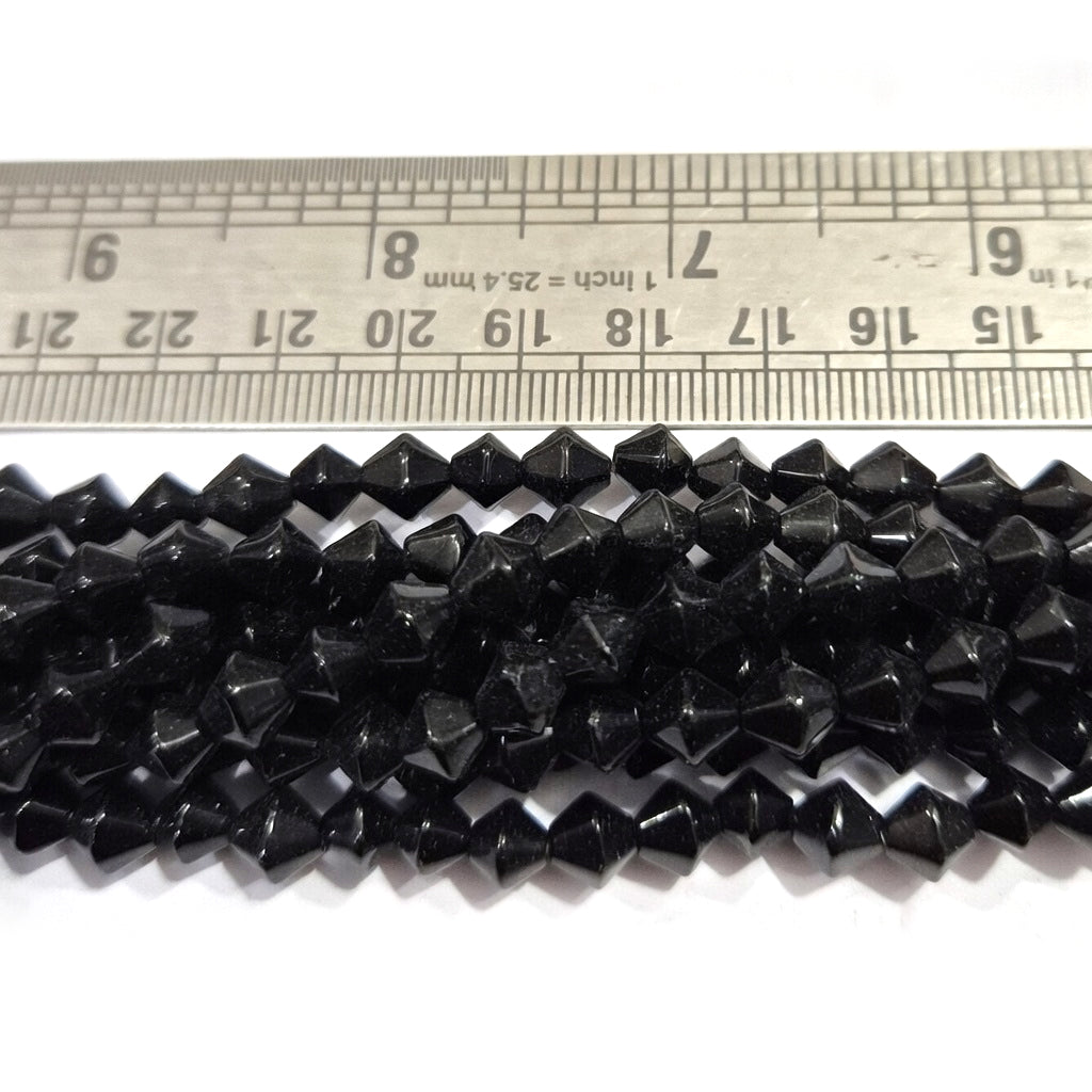 2 Strings Black Bi-cone Glass beads, Each string approx 15 inches long,Made in India Beads Sale Lot, Unbeatable price