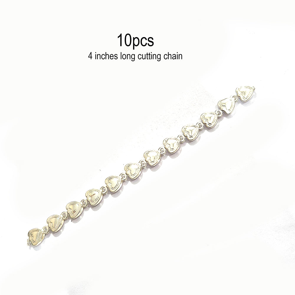 10pcs Chain for Jewelry making 4 inches cutting, Heart chain Silver