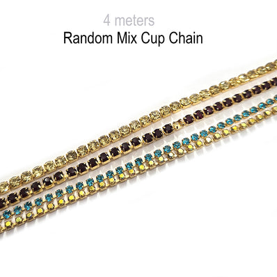 4 meters random mix cup chain with crystal stone inlay