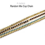 4 meters random mix cup chain with crystal stone inlay