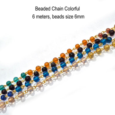 5meters beaded chain link chain colorfull, beads size approx 7mm
