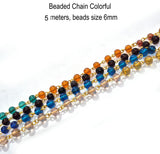 5meters beaded chain link chain colorfull, beads size approx 7mm