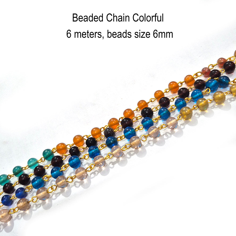 5meters beaded chain link chain colorfull, beads size approx 7mm