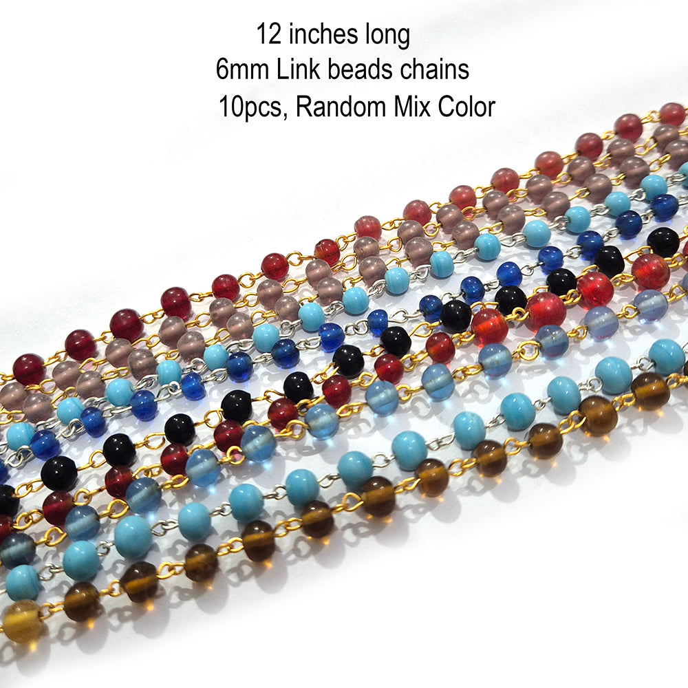 12 inches long, 10 pcs, beaded link chain, random mix colors