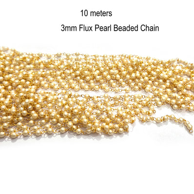 10 meters flux pearl chain for jewelry making gold plated, random cutting