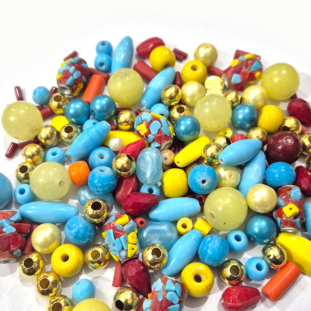 200 Grams Yellow turquoise red tone mix glass beads Sale Lot Jewelry making beads