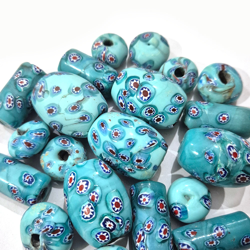 10pcs millefiori beads antique large hole Mix assortment shape, turquoise color