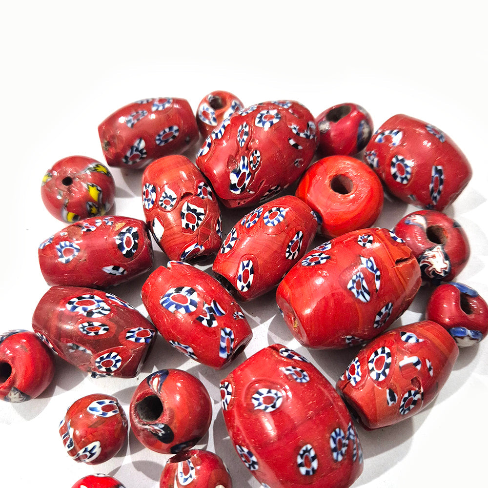 10pcs millefiori beads antique large hole Mix assortment shape, Red color