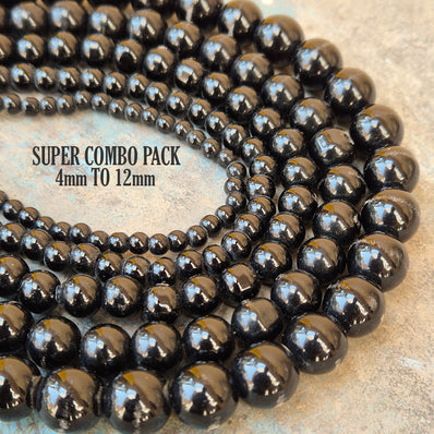 Black Round Opaque Glass Beads
