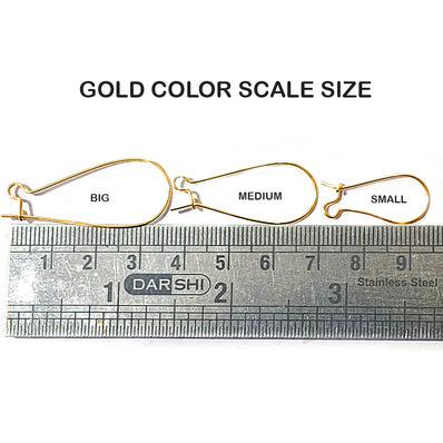 20 Pair Pack'  (40 Pieces) Big Size'  Kidney Back Ear Wire Bigger Size Gold Plated