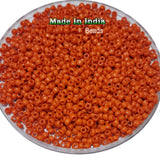 50 Grams Pkg. Glass Seed Beads, 8/0 Size About 3mm Orange Coral Red Opaque