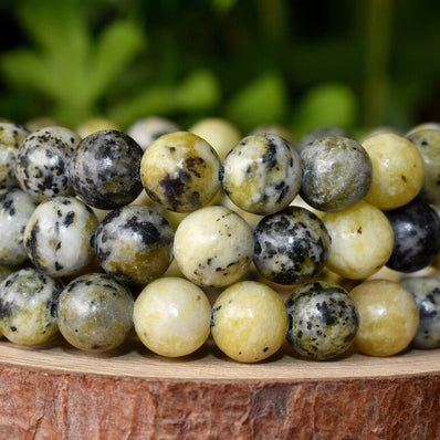 1 LINE/STRING' 8 MM' SMOOTH PLAIN ROUND YELLOW SERPENTINE BEADS' APPROX 45-46 BEADS