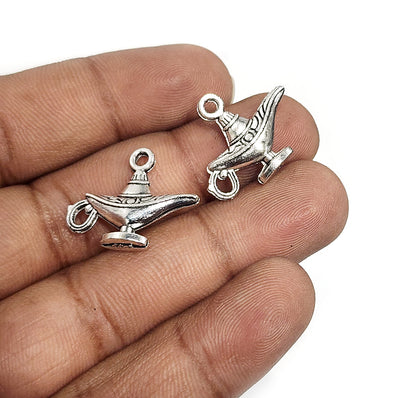 10 PIECES PACK' 17x21 MM APPROX SIZE' ALLADIN GENIE LAMP SILVER OXIDIZED METAL CHARMS