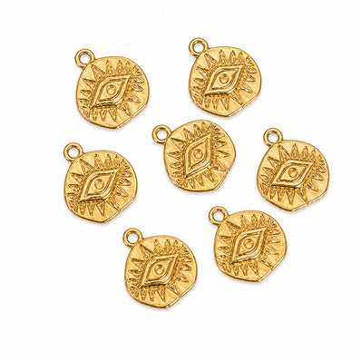10pcs Gold Evil Eye Coin Charms, Round Protection Eye Pendant Charms, Boho Lucky Eye Charms for Bracelet Necklace Earrings DIY Jewelry Making Findings