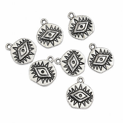 10pcs Silver Evil Eye Coin Charms, Round Protection Eye Pendant Charms, Boho Lucky Eye Charms for Bracelet Necklace Earrings DIY Jewelry Making Findings