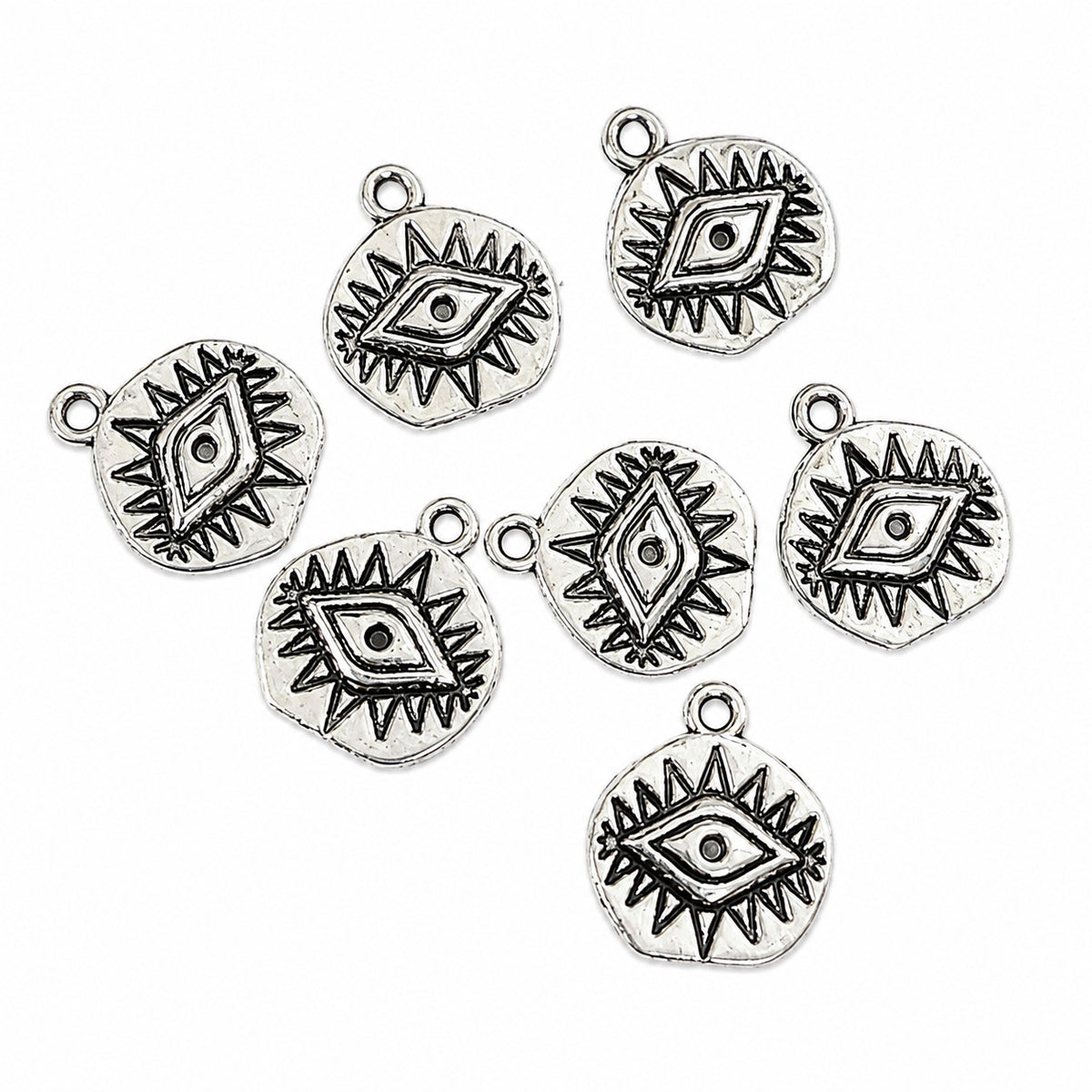 10pcs Silver Evil Eye Coin Charms, Round Protection Eye Pendant Charms, Boho Lucky Eye Charms for Bracelet Necklace Earrings DIY Jewelry Making Findings