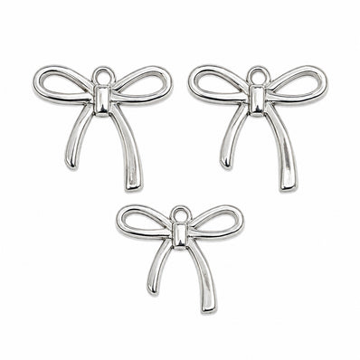 10pcs Silver Ribbon Bow Charms, Minimalist Bowknot Pendant Charms, Open Bow Charms for Bracelet Necklace Earrings DIY Jewelry Making Findings