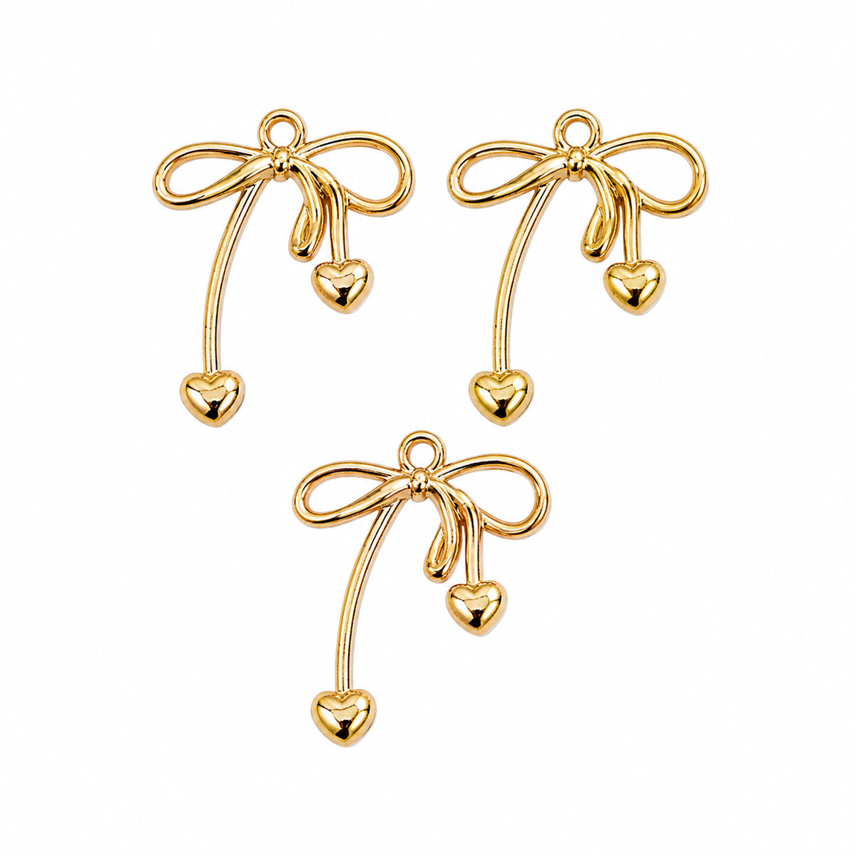 10pcs Gold Bow with Heart Dangle Charms, Ribbon Bow Heart Pendant Charms, Cute Bowknot Charms for Bracelet Necklace Earrings DIY Jewelry Making Findings