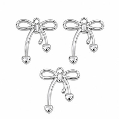 10pcs Silver Bow with Heart Dangle Charms, Ribbon Bow Heart Pendant Charms, Cute Bowknot Charms for Bracelet Necklace Earrings DIY Jewelry Making Findings