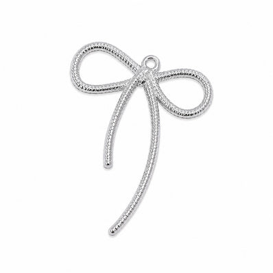 5pcs Large Silver Bow Charms, Big Ribbon Bow Pendant Charms, Textured Bowknot Charms for Necklace Earrings Bracelet DIY Jewelry Making Findings
