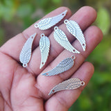 10 PIECES PACK OF ANGEL WINGS CHARMS' 29x8 MM' SILVER OXIDIZED