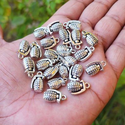 10/PCS PKG. HAND GRENADE CHARMS ANTIQUE SILVER FOR JEWELRY MAKING