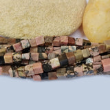 Rhodonite Natural Gemstone Semi Precious Beads in 5mm Size Cube Shape Approximately 90 Beads in String