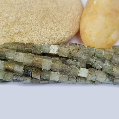 Labradorite Natural Gemstone Semi Precious Beads in 5mm Size Cube Shape Approximately 90 Beads in String