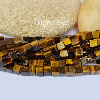 Tiger Eye Natural Gemstone Semi Precious Beads in 5mm Size Cube Shape Approximately 90 Beads in String